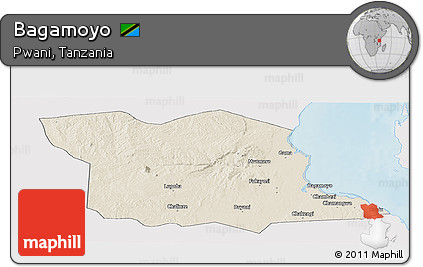 Shaded Relief Panoramic Map of Bagamoyo, single color outside