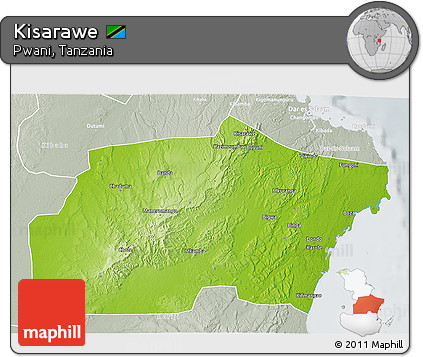 Physical 3D Map of Kisarawe, lighten, semi-desaturated