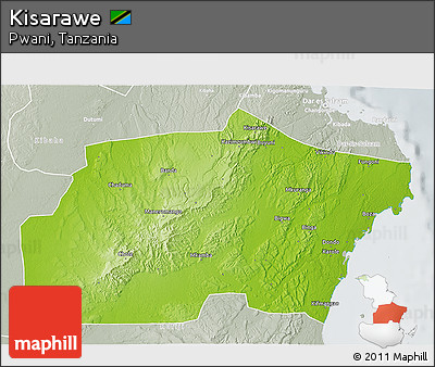 Physical 3D Map of Kisarawe, lighten, semi-desaturated