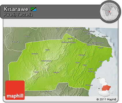 Physical 3D Map of Kisarawe, semi-desaturated