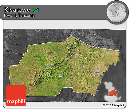 Satellite 3D Map of Kisarawe, darken, desaturated