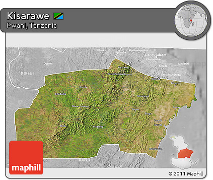 Satellite 3D Map of Kisarawe, lighten, desaturated