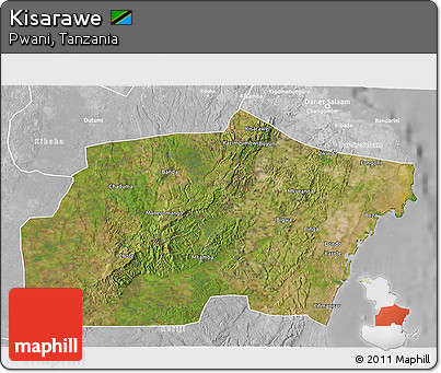 Satellite 3D Map of Kisarawe, lighten, desaturated