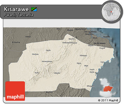 Shaded Relief 3D Map of Kisarawe, darken