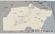 Shaded Relief 3D Map of Kisarawe, darken, semi-desaturated