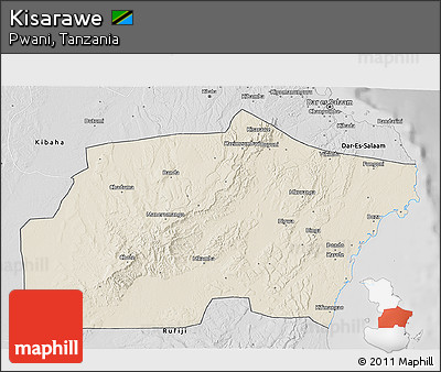 Shaded Relief 3D Map of Kisarawe, desaturated