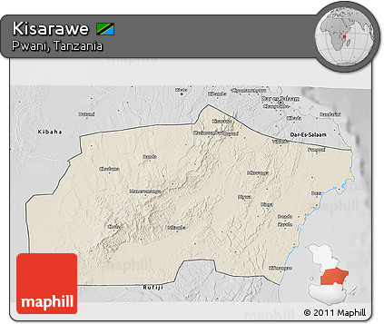 Shaded Relief 3D Map of Kisarawe, desaturated
