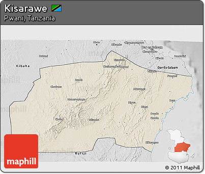 Shaded Relief 3D Map of Kisarawe, desaturated