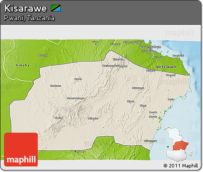 Shaded Relief 3D Map of Kisarawe, physical outside