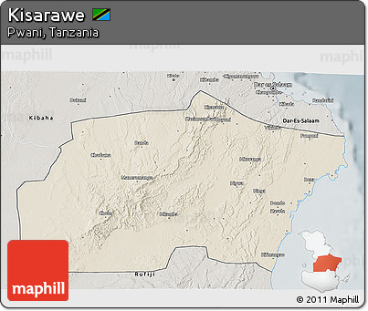 Shaded Relief 3D Map of Kisarawe, semi-desaturated