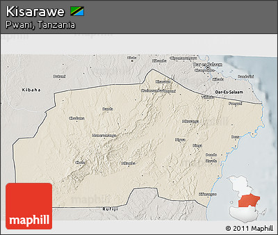 Shaded Relief 3D Map of Kisarawe, semi-desaturated