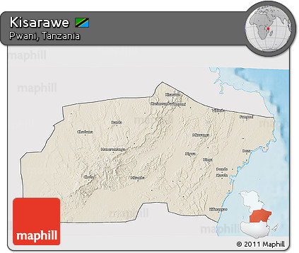 Shaded Relief 3D Map of Kisarawe, single color outside