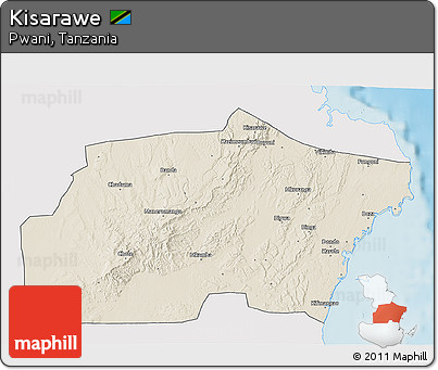 Shaded Relief 3D Map of Kisarawe, single color outside