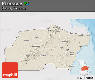 Shaded Relief 3D Map of Kisarawe, single color outside
