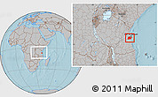 Gray Location Map of Kisarawe, within the entire country, hill shading