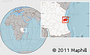 Gray Location Map of Kisarawe, highlighted country, hill shading
