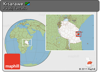Savanna Style Location Map of Kisarawe, highlighted country, highlighted parent region, within the entire country