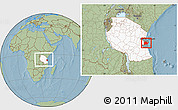 Savanna Style Location Map of Kisarawe, highlighted country, highlighted parent region, within the entire country, hill shading