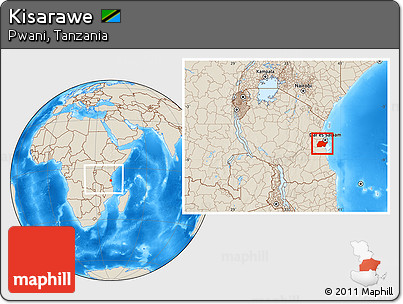 Shaded Relief Location Map of Kisarawe, within the entire country