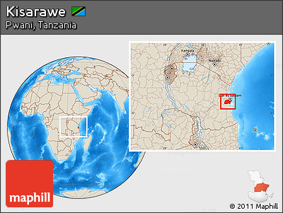Shaded Relief Location Map of Kisarawe, within the entire country
