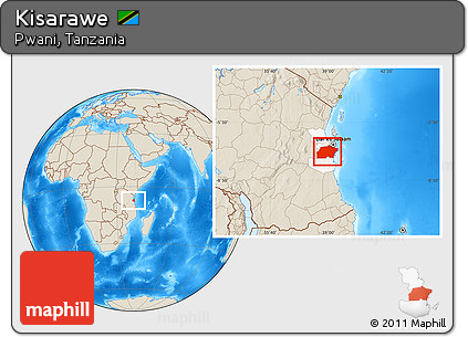 Shaded Relief Location Map of Kisarawe, highlighted parent region
