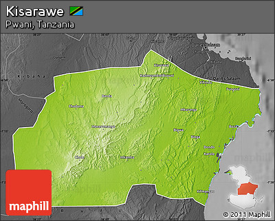 Physical Map of Kisarawe, darken, desaturated