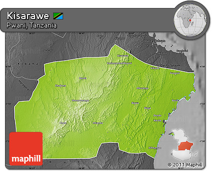 Physical Map of Kisarawe, darken, desaturated