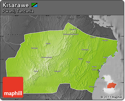 Physical Map of Kisarawe, darken, desaturated