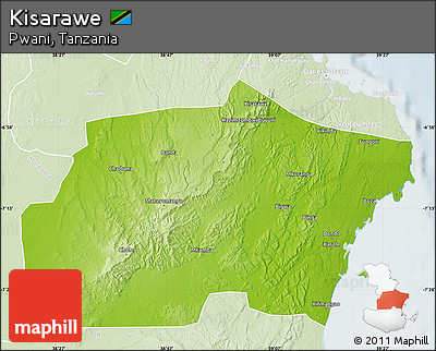 Physical Map of Kisarawe, lighten