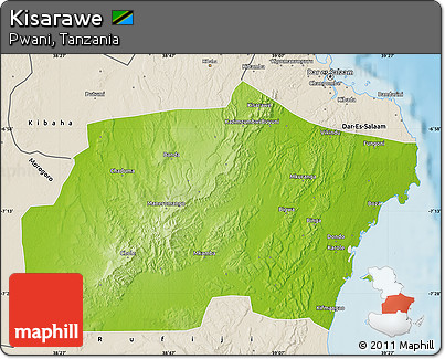 Physical Map of Kisarawe, shaded relief outside