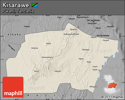 Shaded Relief Map of Kisarawe, darken, desaturated