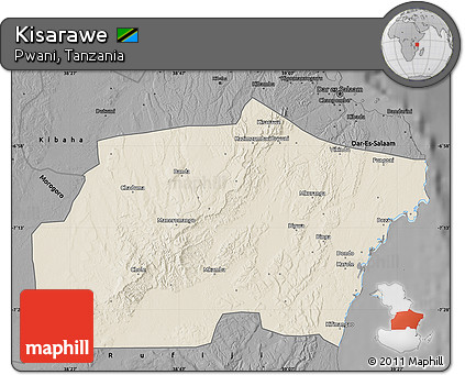 Shaded Relief Map of Kisarawe, darken, desaturated