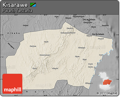Shaded Relief Map of Kisarawe, darken, desaturated