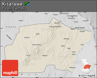 Shaded Relief Map of Kisarawe, desaturated