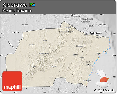 Shaded Relief Map of Kisarawe, desaturated