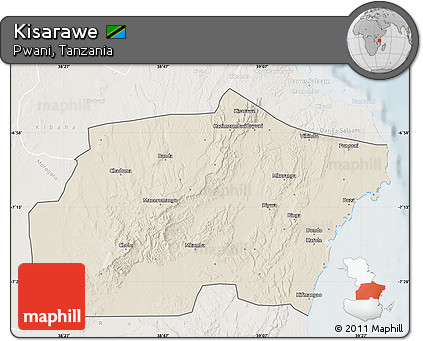 Shaded Relief Map of Kisarawe, lighten