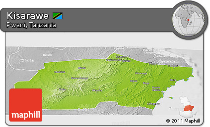 Physical Panoramic Map of Kisarawe, lighten, desaturated