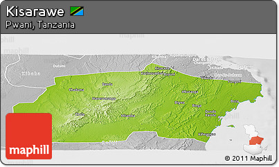 Physical Panoramic Map of Kisarawe, lighten, desaturated