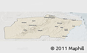 Shaded Relief Panoramic Map of Kisarawe, lighten, semi-desaturated