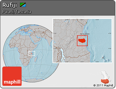 Gray Location Map of Rufiji, hill shading