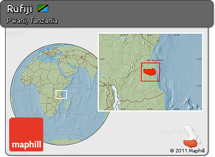 Savanna Style Location Map of Rufiji, hill shading