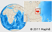 Shaded Relief Location Map of Rufiji, highlighted parent region