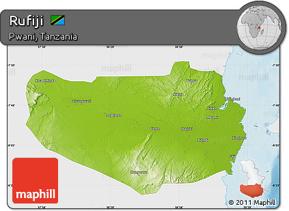 Physical Map of Rufiji, single color outside