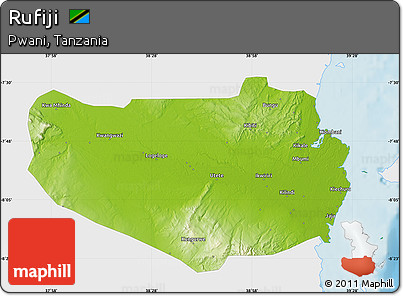 Physical Map of Rufiji, single color outside