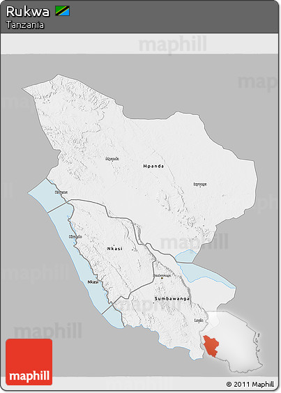 Gray 3D Map of Rukwa, single color outside