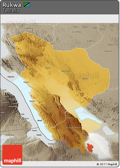 Physical 3D Map of Rukwa, semi-desaturated