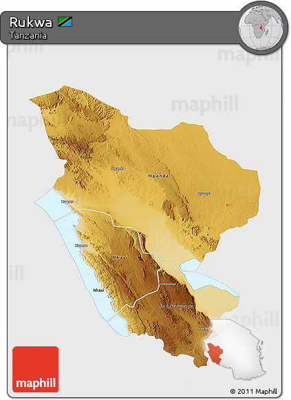Physical 3D Map of Rukwa, single color outside
