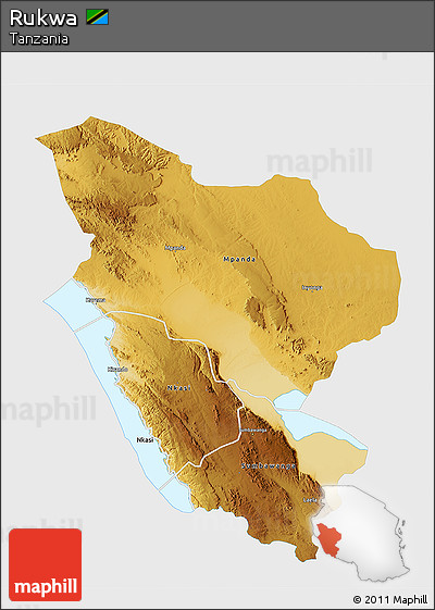 Physical 3D Map of Rukwa, single color outside