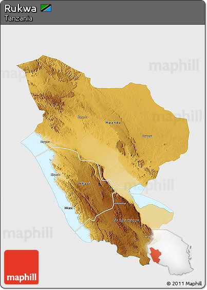 Physical 3D Map of Rukwa, single color outside