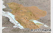 Satellite Panoramic Map of Rukwa, semi-desaturated